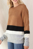 MQTIME  -  Color Block Round Neck Dropped Shoulder Sweater