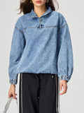 MQTIME  -  Quarter Zip Collared Neck Denim Top
