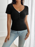 MQTIME  -  Devine Decorative Button Short Sleeve T-Shirt