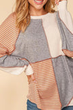 MQTIME  -  Exposed Seam Color Block Round Neck Top