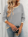 MQTIME  -   Striped Round Neck Long Sleeve Sweater