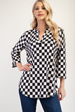 MQTIME  -  Celeste Full Size Curved Hem Checkered Notched Blouse