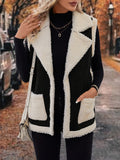 MQTIME  -  Full Size Contrast Open Front Sherpa Vest Coat