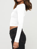 MQTIME  -  Scoop Neck Long Sleeve Cropped T-Shirt