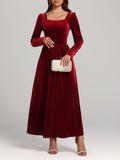 MQTIME  -  Velvet Square Neck Long Sleeve Dress