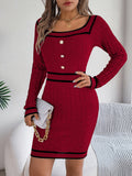 MQTIME  -  Contrast Trim Long Sleeve Sweater Dress
