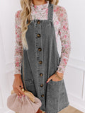 MQTIME  -  Wide Strap Button Down Denim Overall Dress