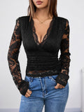 MQTIME  -   Perfee V-Neck Long Sleeve Lace Top