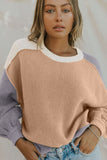 MQTIME  -  Color Block Round Neck Drop Shoulder Sweater