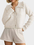 MQTIME  -  Frill Button Up Collared Neck Long Sleeve Cardigan