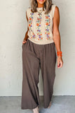 MQTIME  -  Embroidered Cable-Knit Round Neck Sweater Vest