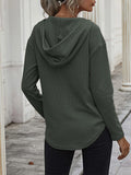 MQTIME  -  Drawstring Waffle Knit Long Sleeve Hooded Top