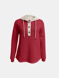 MQTIME  -  Full Size Waffle-Knit Contrast Long Sleeve Hoodie