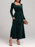 MQTIME  -  Velvet Square Neck Long Sleeve Dress