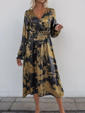 MQTIME  -   Printed Surplice Long Sleeve Midi Dress