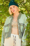MQTIME  -  Waffle Knit Raw Hem Contrast Button Up Jacket