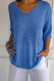 MQTIME  -  V-Neck Three-Quarter Sleeve Knit Top