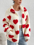 MQTIME  -  Heart Zip Up Drop Shoulder Furry Jacket
