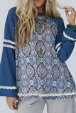 MQTIME  -  Lace Detail Geometric Round Neck Long Sleeve Top
