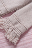 MQTIME  -  Exposed Seam Fringe Hem V-Neck Long Sleeve Sweater
