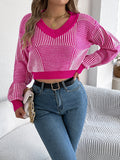 MQTIME  -  Striped V-Neck Long Sleeve Sweater