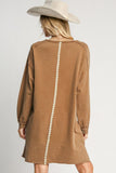 MQTIME  -  Umgee Peace Lace Applique Frayed Hem French Terry Mini Dress