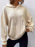 MQTIME  -  Drawstring Texture Long Sleeve Hoodie