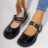 MQTIME  -  Elegant Black Mary Jane - Chic Comfort Women's Shoes with Golden Buckle, Round Toe, and Comfortable Rubber Sole - Versatile All-Season PU Cover Flats, Ladies Shoes
