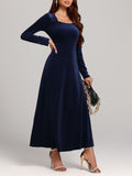 MQTIME  -  Square Neck Long Sleeve Velvet Dress