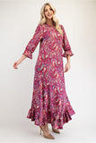 MQTIME  -  Celeste Full Size Ruffle Hem Paisley Round Neck Dress
