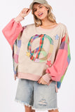 MQTIME  -  SAGE + FIG Full Size Contrast Peace Patch Dropped Shoulder Sweatshirt