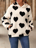MQTIME  -  Fuzzy Heart Pocketed Dropped Shoulder Hoodie