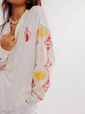 MQTIME  -  Embroidered Round Neck Long Sleeve Sweatshirt