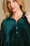 MQTIME  -  Umgee Pearl Detail Half Sleeve Velvet Babydoll Blouse