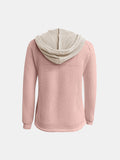 MQTIME  -  Full Size Waffle-Knit Contrast Long Sleeve Hoodie