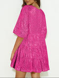 MQTIME  -  Round Neck Half Sleeve Mini Dress
