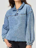 MQTIME  -  Quarter Zip Collared Neck Denim Top