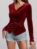 MQTIME  -  Ruched Surplice Long Sleeve Top