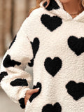 MQTIME  -  Fuzzy Heart Pocketed Dropped Shoulder Hoodie
