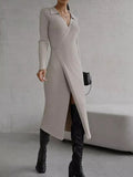 MQTIME  -  Tied Collared Neck Long Sleeve Sweater Dress