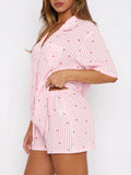 MQTIME  -  Valentine's Day Printed Collared Neck Short Sleeve Top and Shorts Set