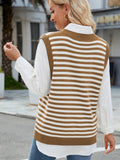 MQTIME  -  Slit V-Neck Striped Sweater Vest