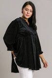MQTIME  -  Umgee Full Size Beaded Frill Flounce Sleeve Velvet Babydoll Blouse