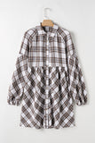 MQTIME  -  Full Size Plaid Collared Neck Balloon Sleeve Mini Shirt Dress