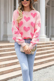 MQTIME  -  Valentine's Day Heart Jacquard Round Neck Sweater