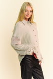 MQTIME  -   Crochet Sleeve Crinkled Texture Shirt