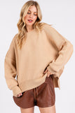 MQTIME  -  Mittoshop Side Slit Round Neck Drop Shoulder Sweater