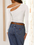 MQTIME  -   Cutout Asymmetrical Neck Long Sleeve T-Shirt