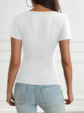 MQTIME  -  Devine Decorative Button Short Sleeve T-Shirt