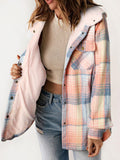 MQTIME  -  Plaid Snap Down Plush Hooded Jacket